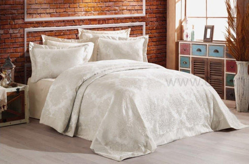 Prabangi austinių žakardo raštų lovatiesė "Gardine's Diva" su 2 pagalvių užvalkalais, dramblio kaulo